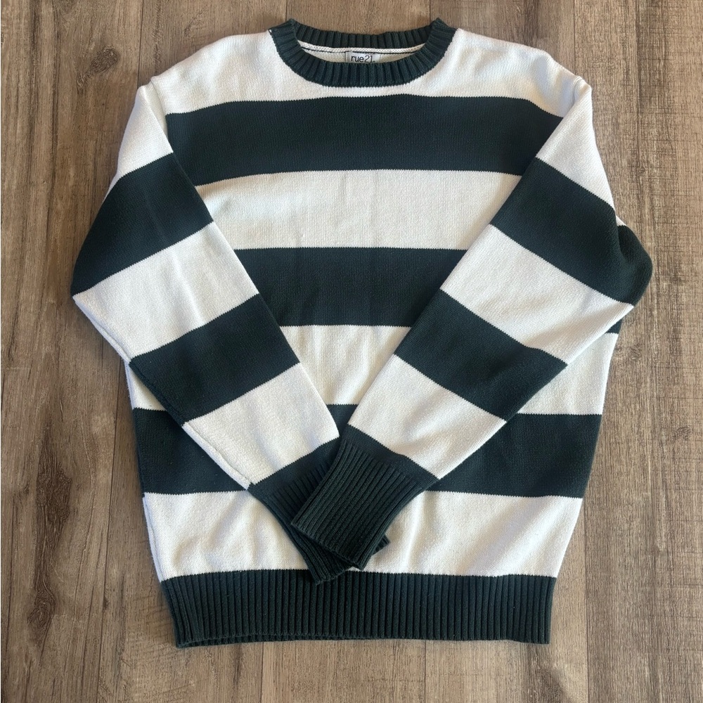 Women’s Green & White Striped Sweater
